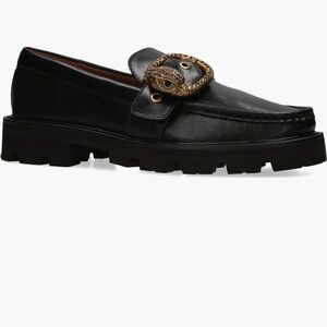 Kurt Geiger Black Loafers with Ornate Gold Accent